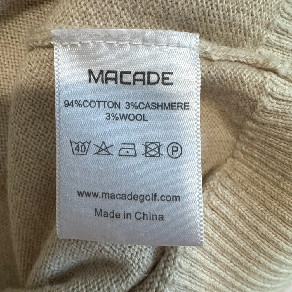 Macade Golf Bridge Merino Quarter Zip Mens Small Oatmeal Wool & Cashmere Blend